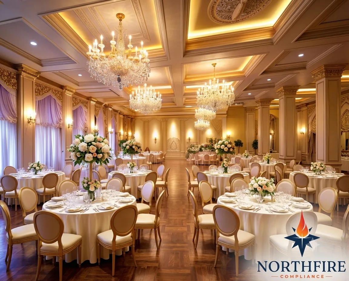 Hotel banquet hall kitchen and dining space