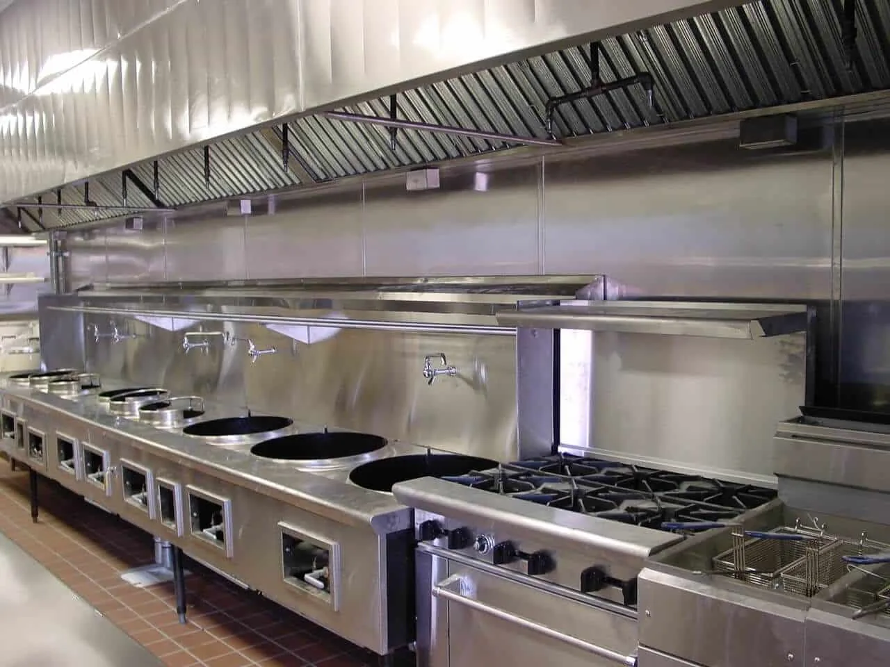 Spotless commercial restaurant kitchen after service